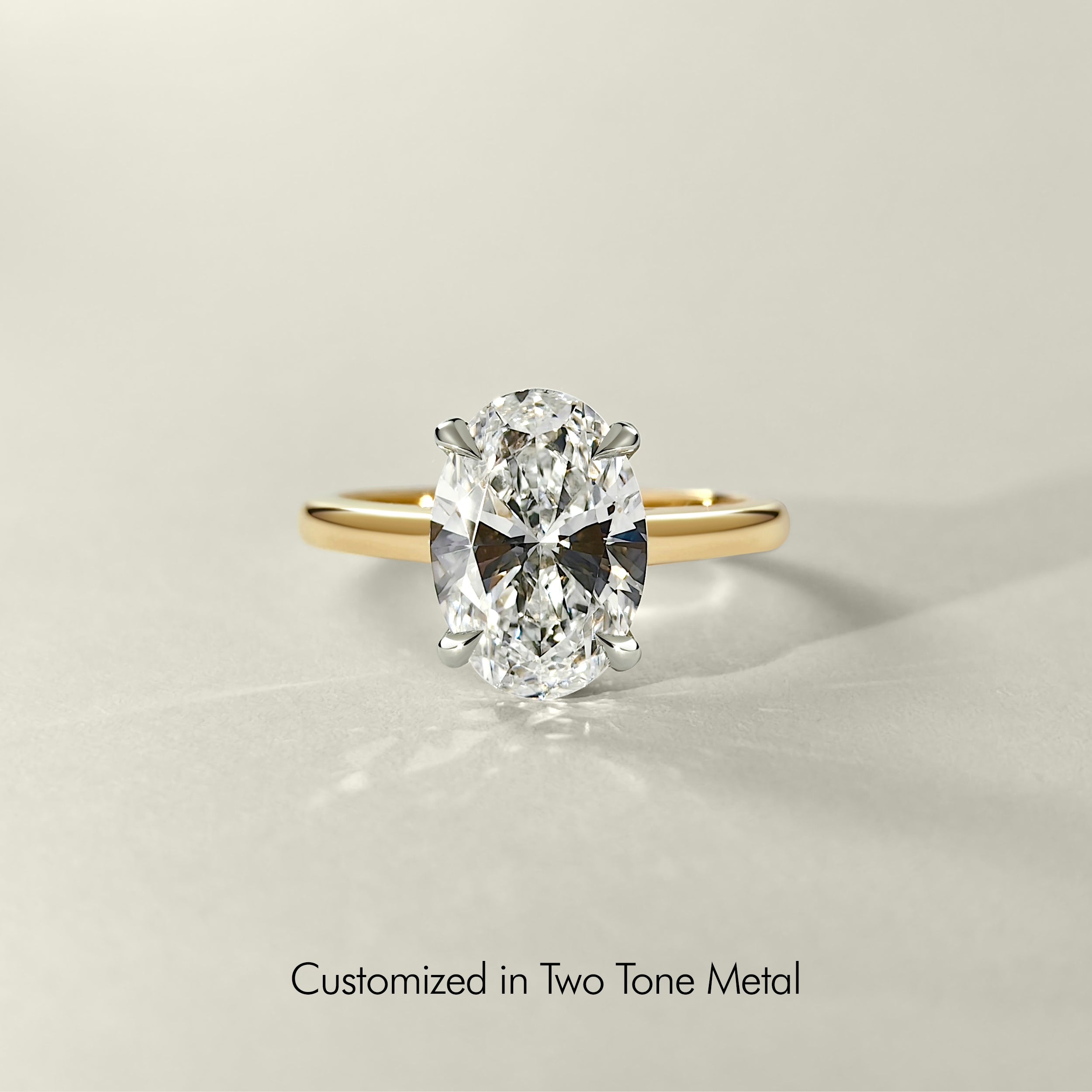 Ivy Oval Cut Hidden Halo Solitaire Engagement Ring, Cathedral Band