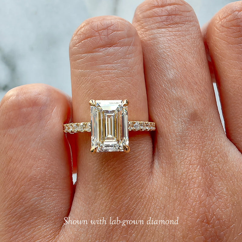 Vera Solitaire Engagement Ring, Emerald Cut With Accent