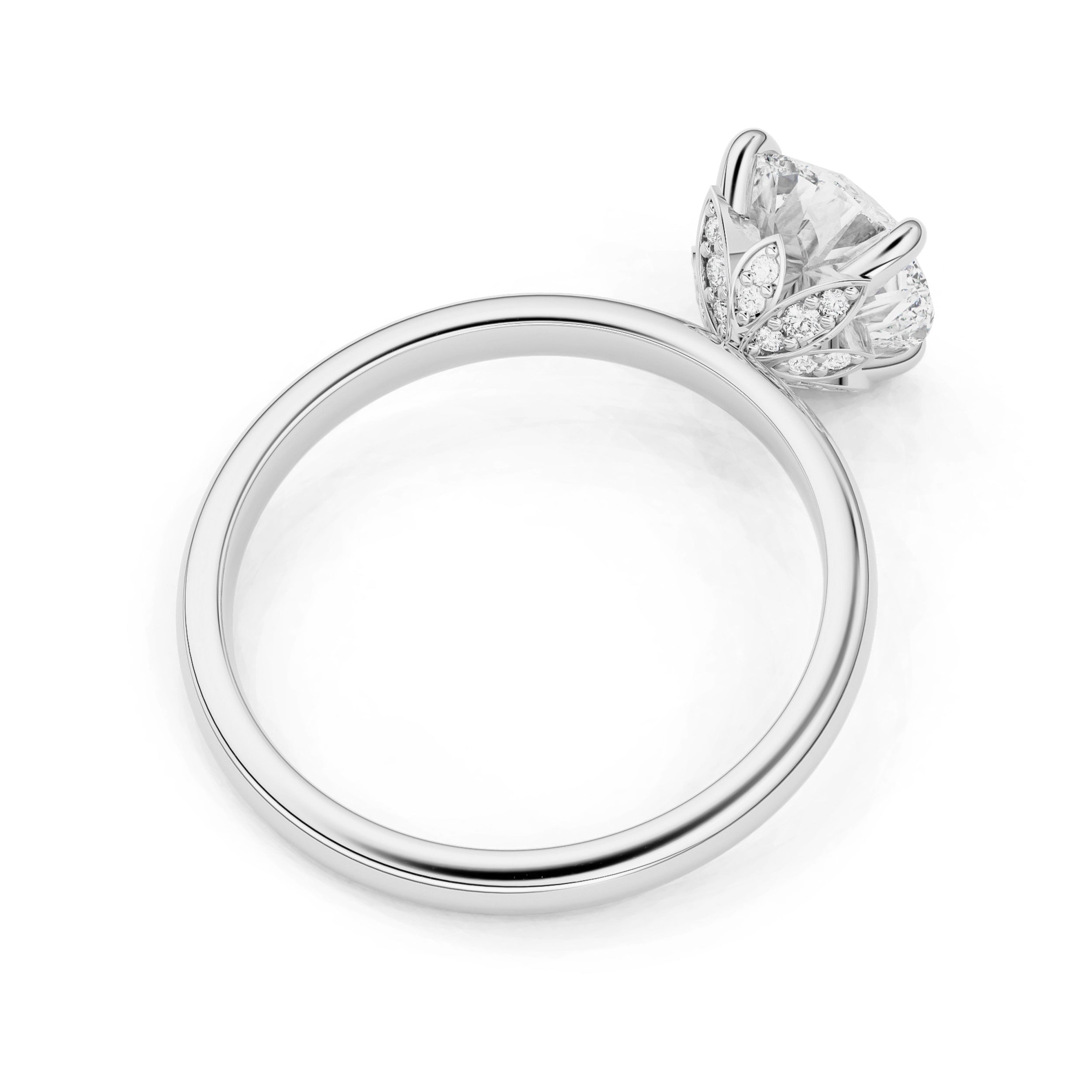 The Petal Hidden Halo Round Engagement Ring, Four Prongs