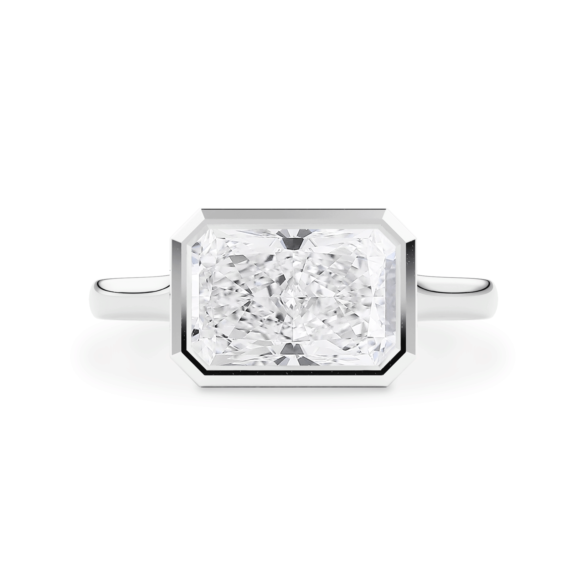 Carmen Radiant East-West Bezel Engagement Ring, Moissanite/Lab Diamond