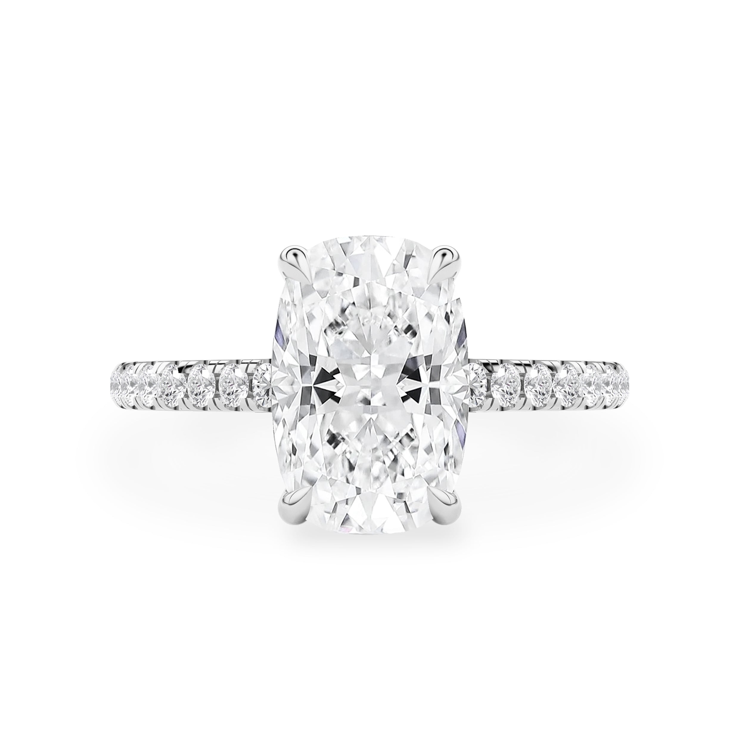 Riley Elongated Cushion Hidden Halo Engagement Ring, Cathedral w/ Pavé Band