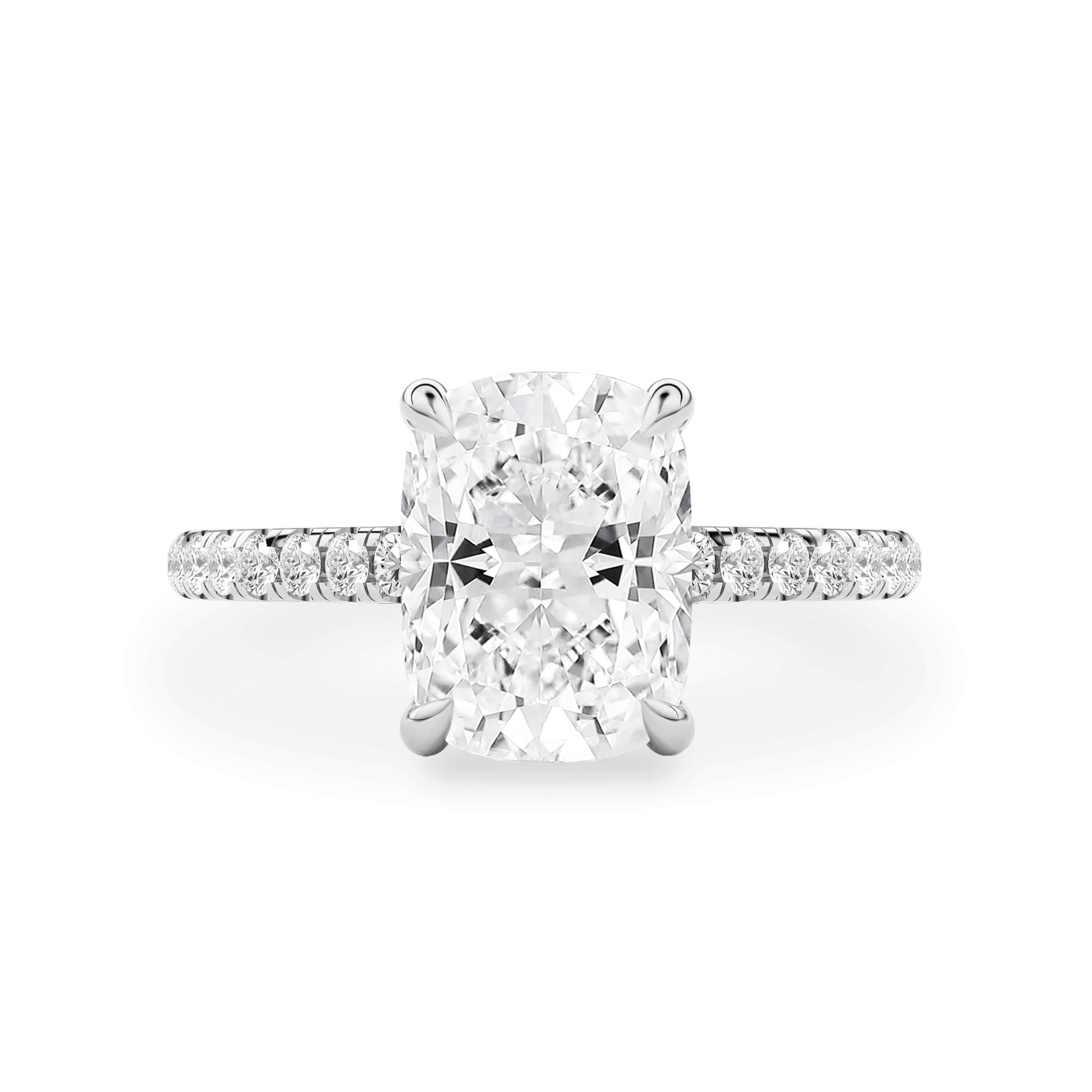 Riley Elongated Cushion Hidden Halo Engagement Ring, Cathedral w/ Pavé Band