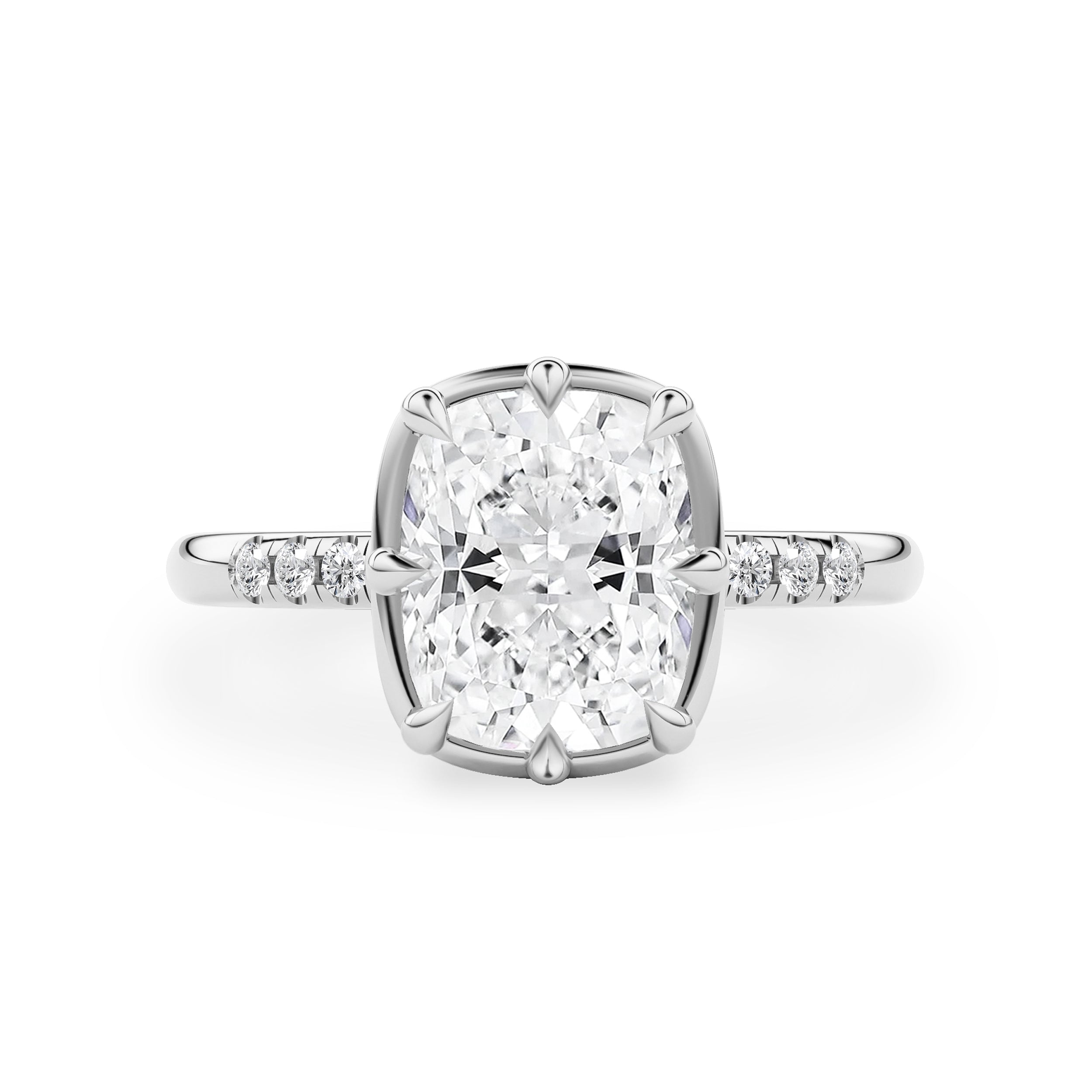 Josephine Elongated Cushion Double Basket Engagement Ring, Pavé Band