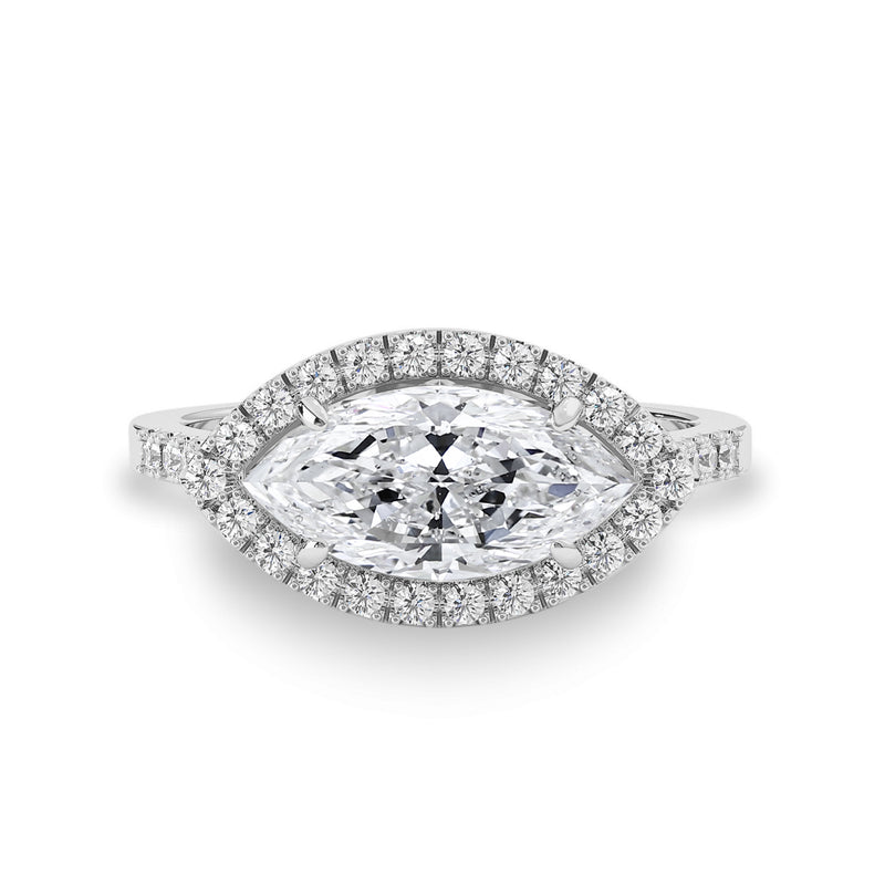 Venus Marquise Halo Cathedral Engagement Ring, Moissanite/Lab Diamond