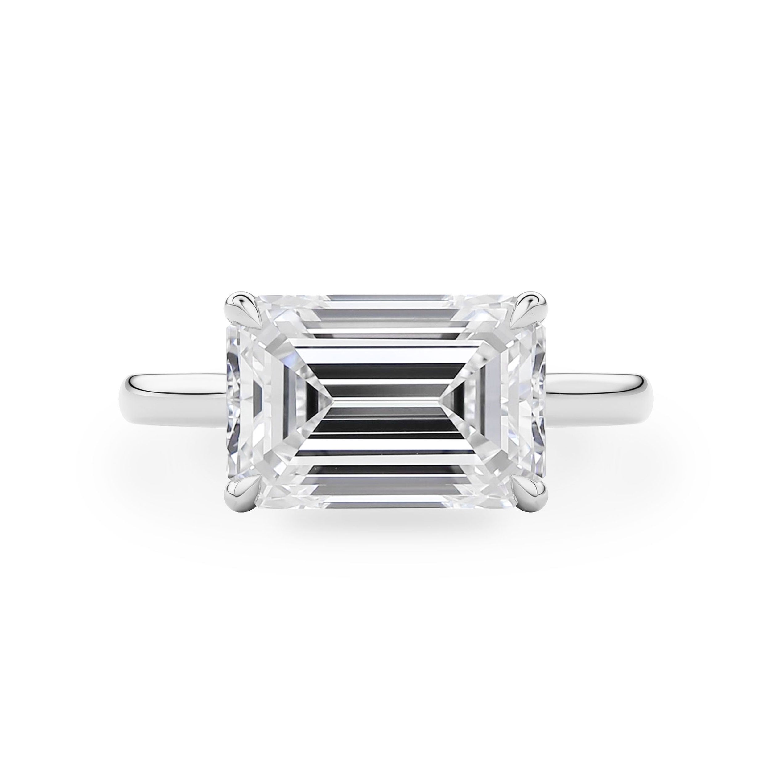 Ivy East West Emerald Cut Hidden Halo Solitaire Engagement Ring, Cathedral Band