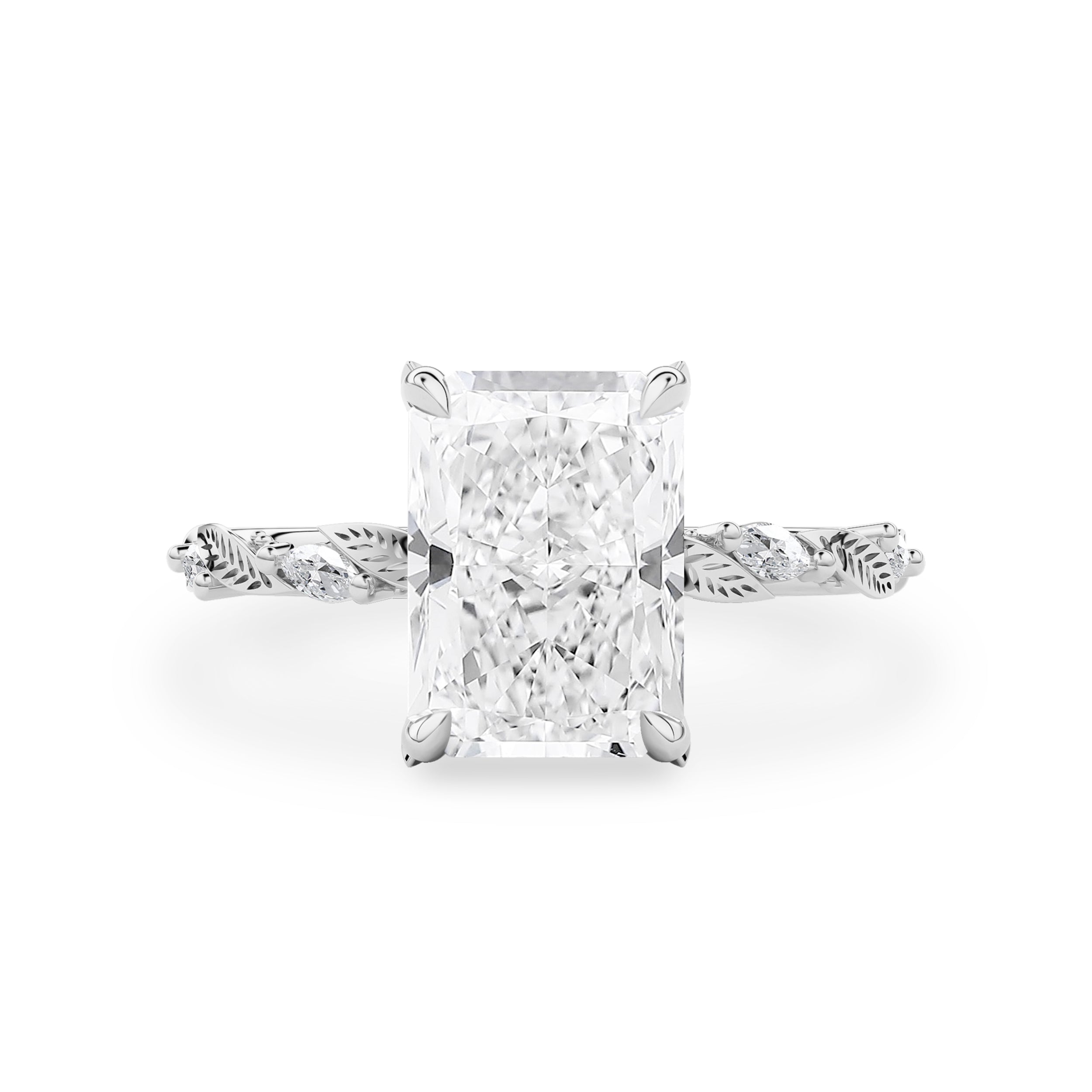 Brooke Radiant Leaf Prong Hidden Halo Engagement Ring, Marquise Leaf Band