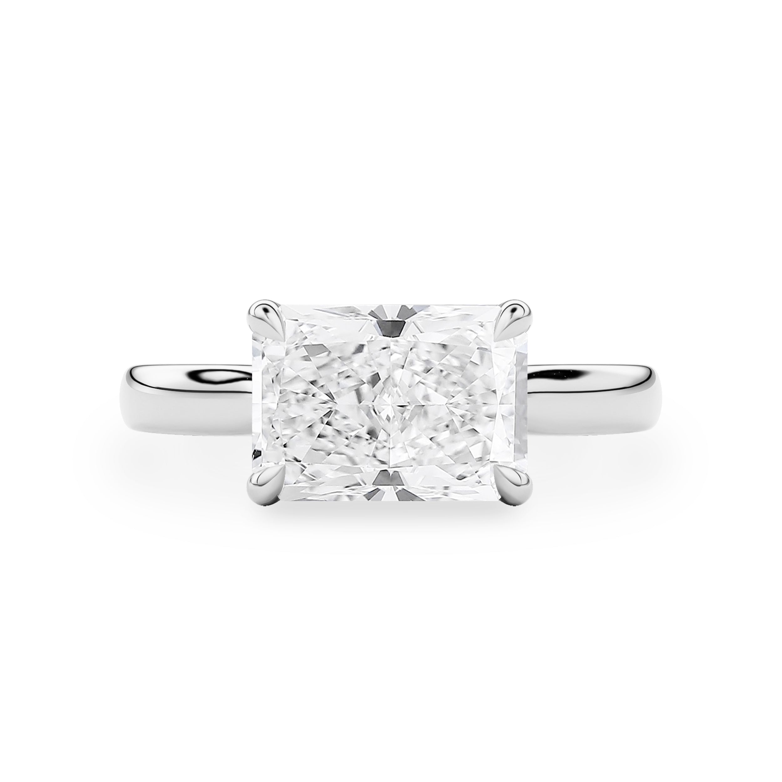Lyra East West Radiant Cut Solitaire Cathedral Engagement Ring