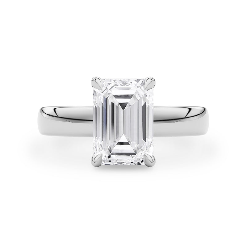 Emerald Cut Stephanie 3.5mm Band Solitaire Engagement Ring, Moissanite/Lab Diamond