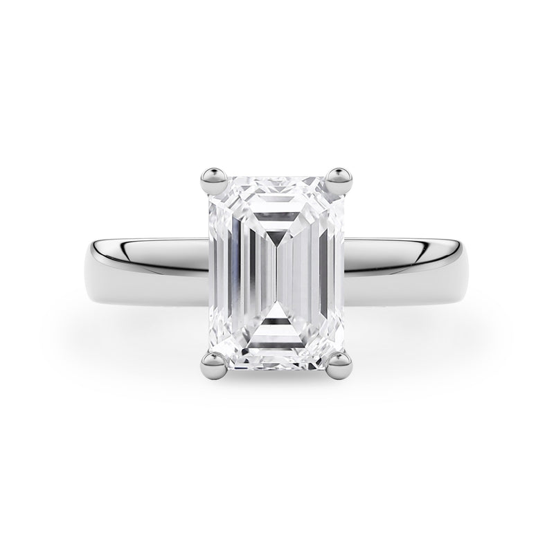 Emerald Cut Stephanie 3.5mm Band Solitaire Engagement Ring, Moissanite/Lab Diamond