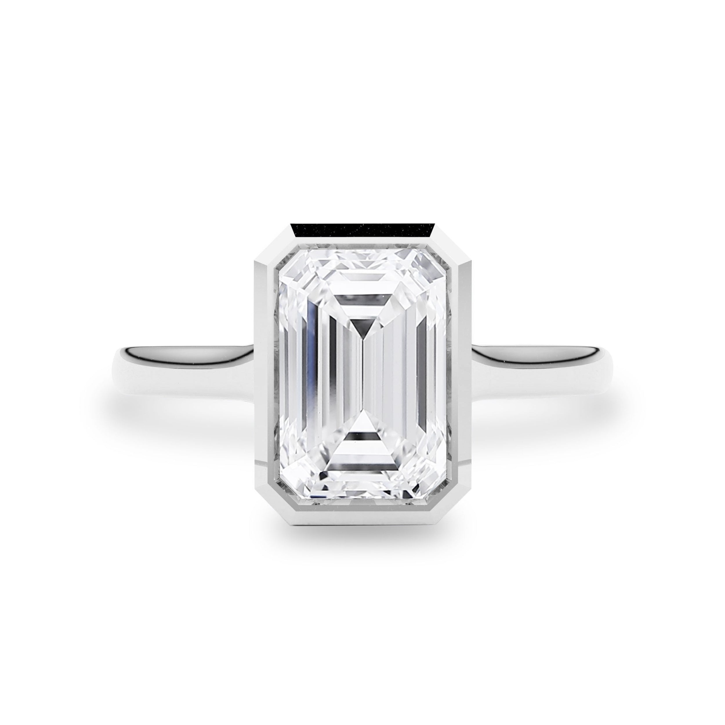 Carmen Emerald Full Bezel Engagement Ring, Moissanite/Lab Diamond