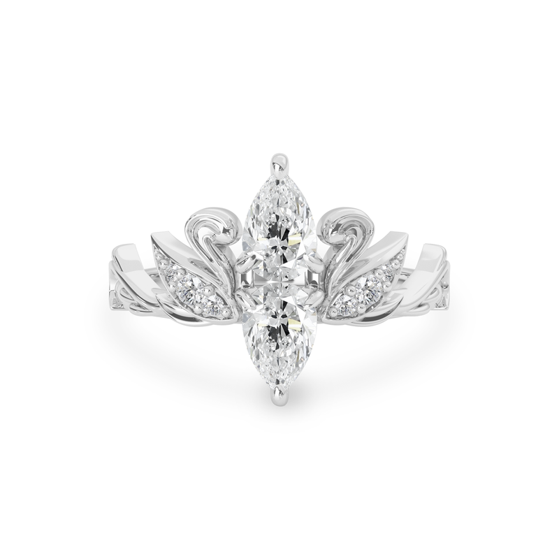 Pear Love Swan Engagement Ring, Pear Cut With Two Swans