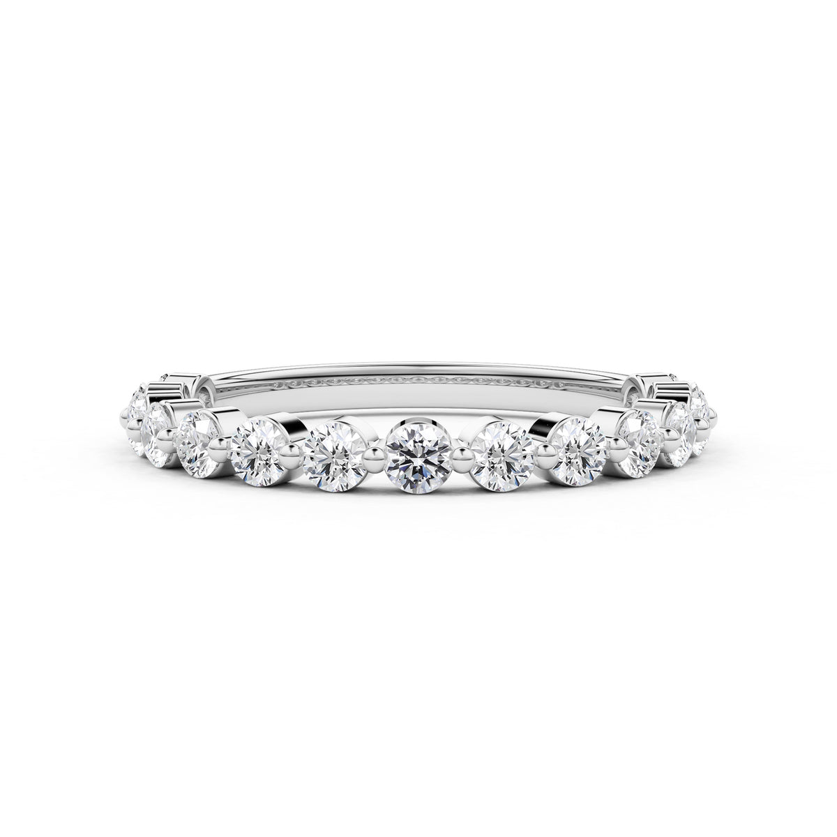 Round Single Shared Prong Half Circle Eternity Ring