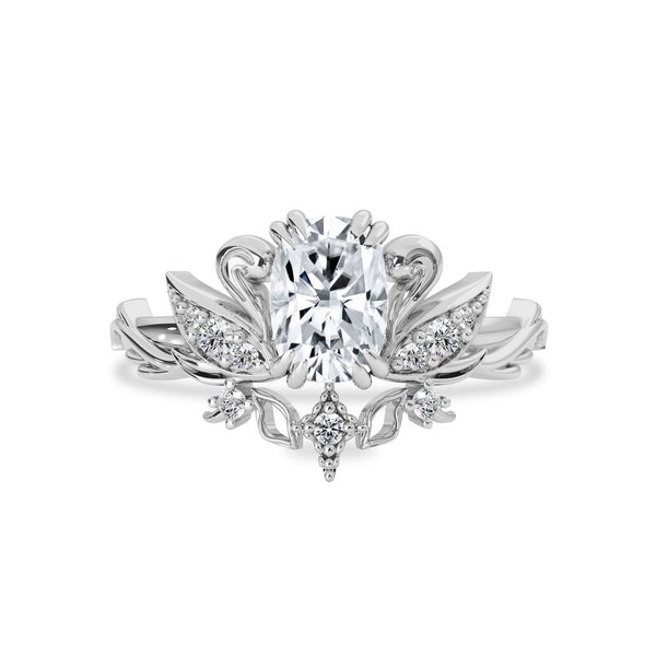 Cushion Love Swan Engagement Ring, Elongated Cushion Cut With Two Swans