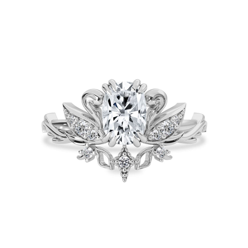 Cushion Love Swan Engagement Ring, Elongated Cushion Cut With Celestial Star