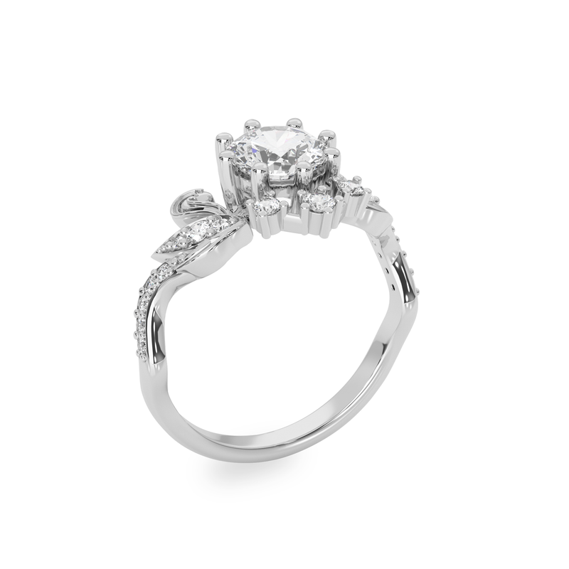 Brilliant Love Swan Engagement Ring, Round Brilliant Cut With Dual Swan