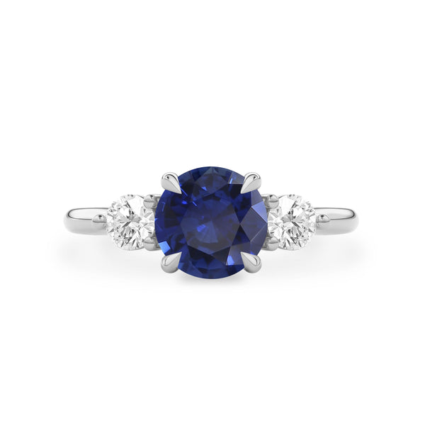 Sofia Round Lab Blue Sapphire Three Stone Engagement Ring