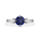 Madison Round Lab Blue Sapphire Art Deco Leaf Engagement Ring, Compass Set