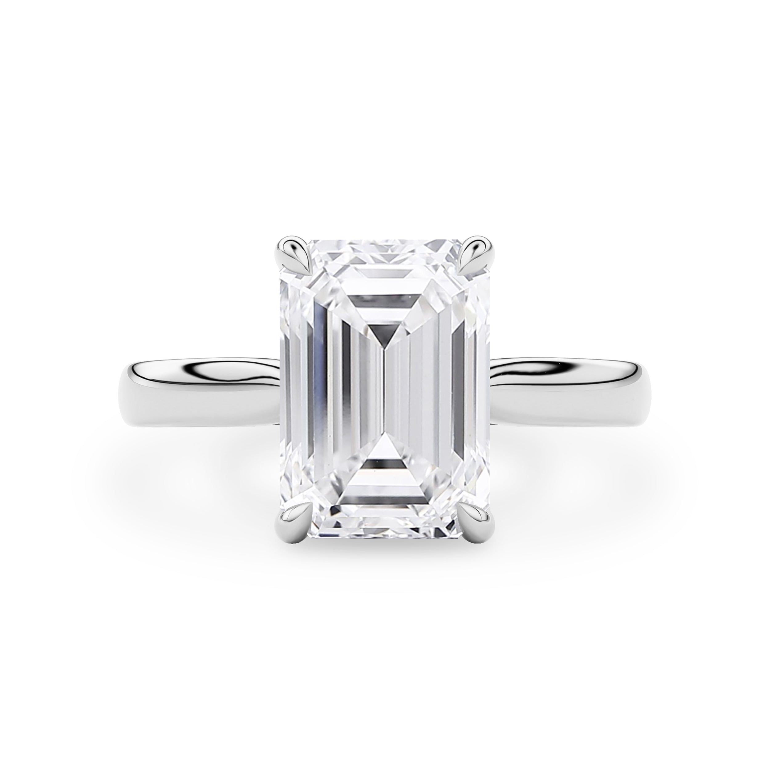 Lyra Emerald Cut Solitaire Cathedral Engagement Ring, Moissanite/Lab Grown Diamond