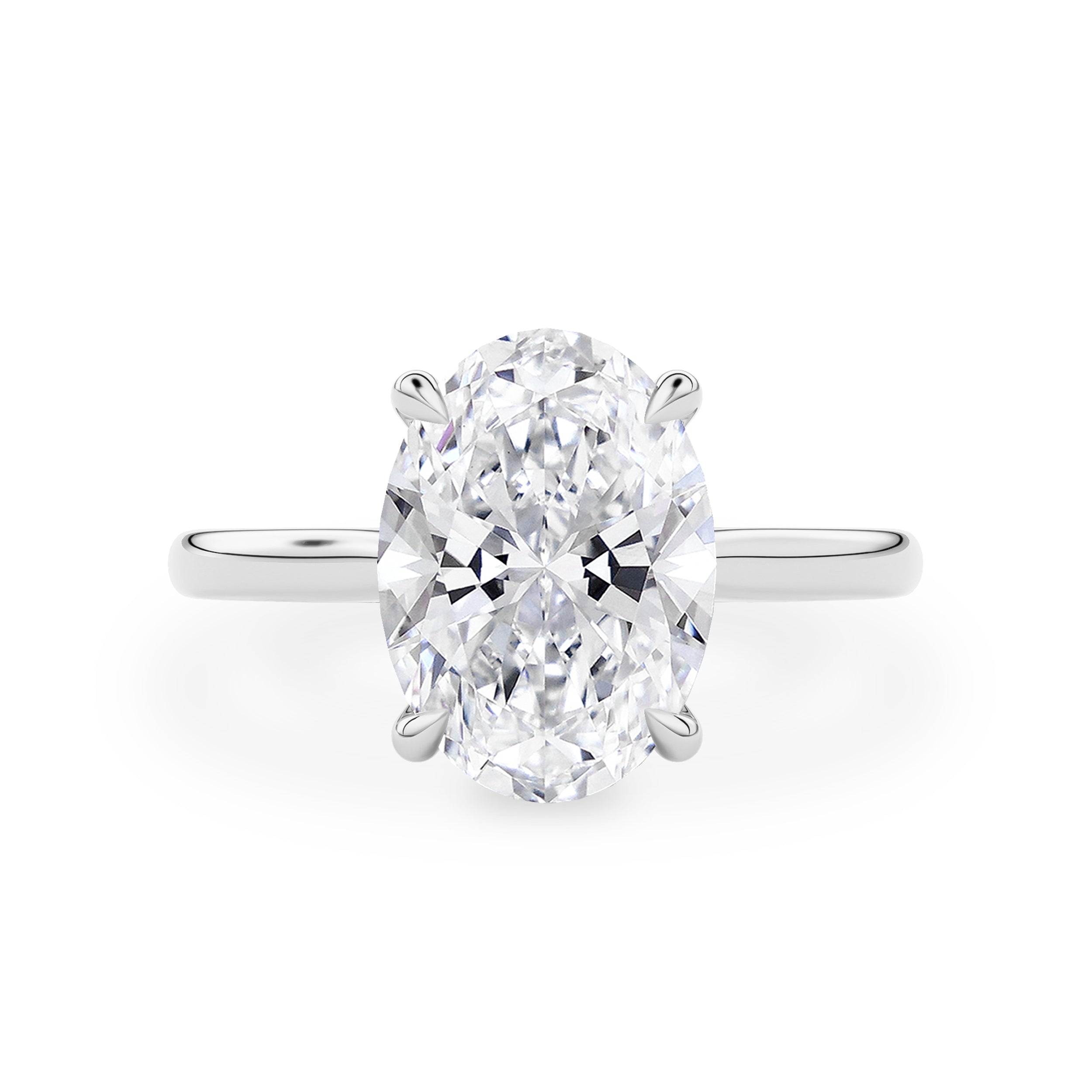 Rosalie Oval Hidden Halo Cathedral Engagement Ring, with Petal Basket