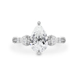 Madison Pear Art Deco Leaf Engagement Ring, Compass Set