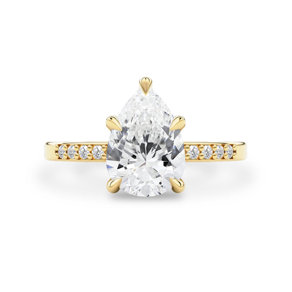 Brynlee 5 Claw Pear Engagement Ring, Solitaire with Pave