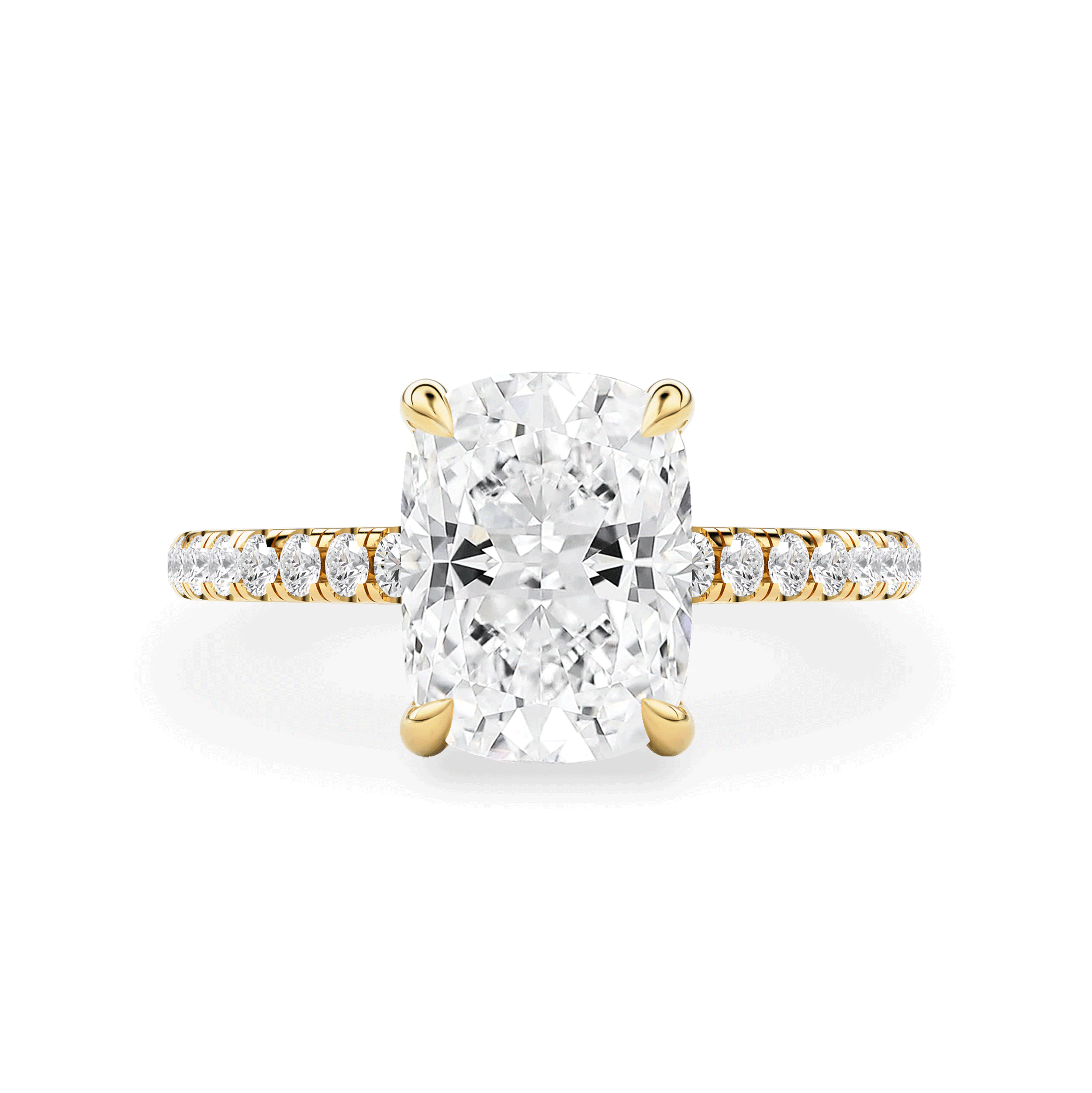 Riley Elongated Cushion Hidden Halo Engagement Ring, Cathedral w/ Pavé Band