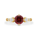 Madison Round Lab Ruby Art Deco Leaf Engagement Ring, Compass Set