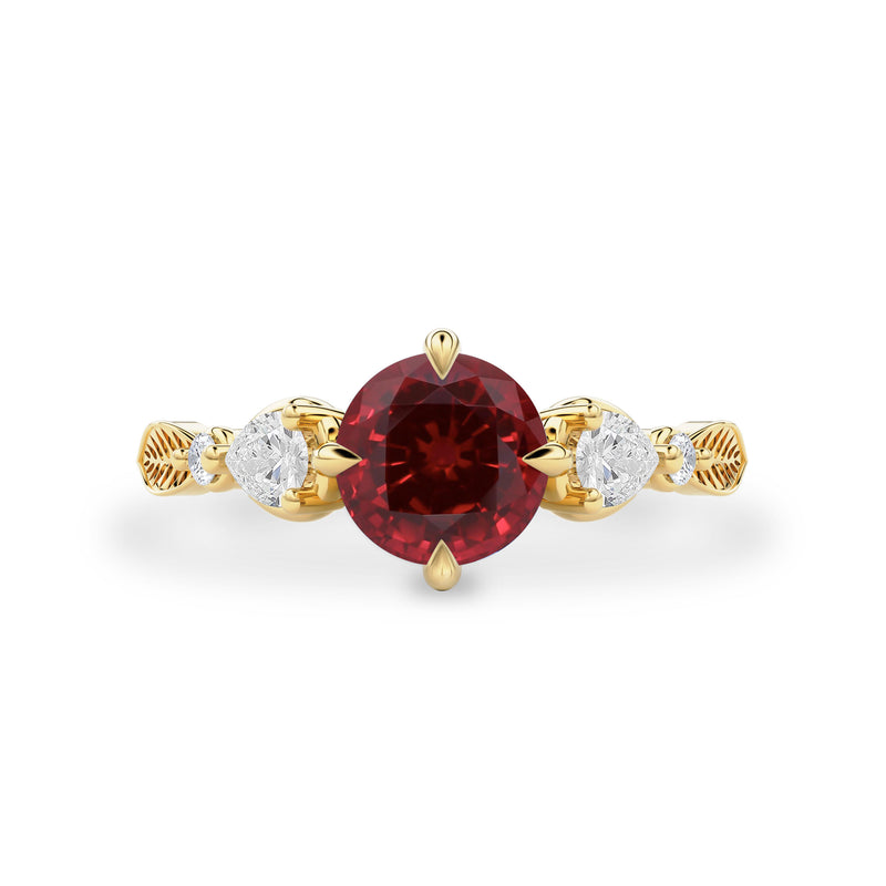 Madison Round Lab Ruby Art Deco Leaf Engagement Ring, Compass Set