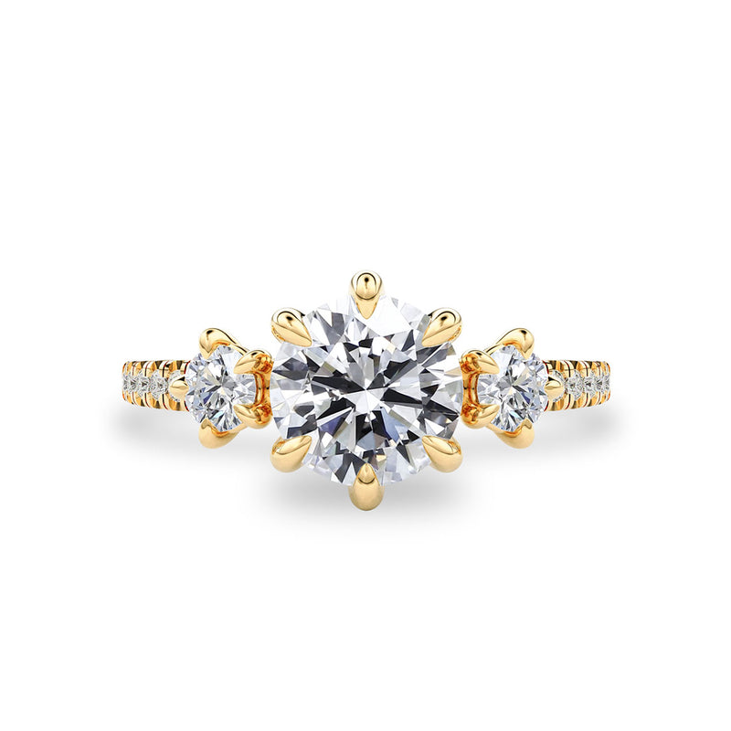 Ariel Three Stone Engagement Ring No.2, Round Brilliant With Accent