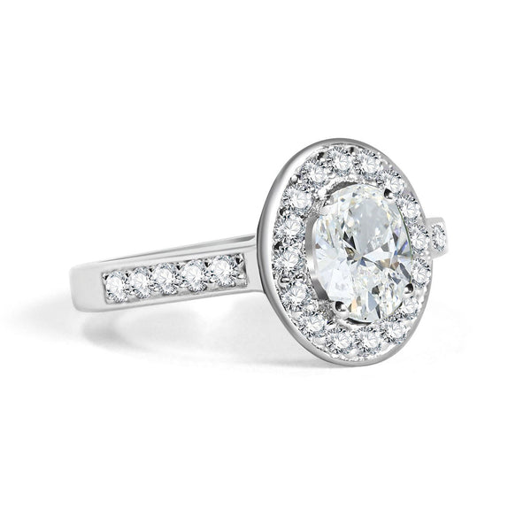 Micropave Sparkling Halo Engagement Ring, Oval With Round Brilliant