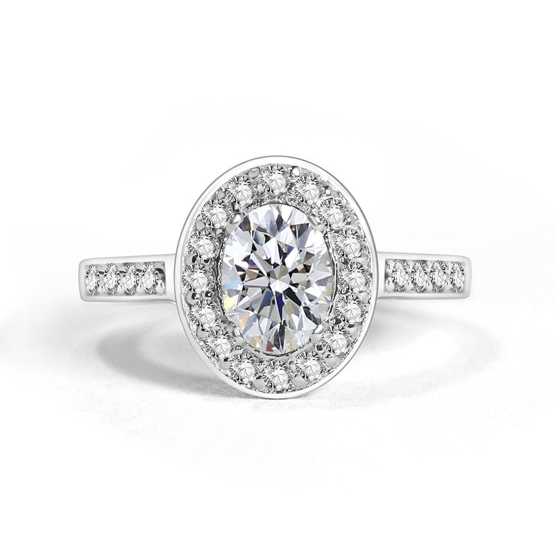 Micropave Sparkling Halo Engagement Ring, Oval With Round Brilliant
