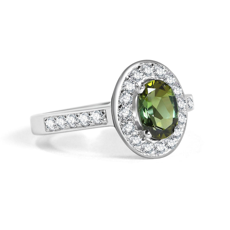 green tourmaline halo rings