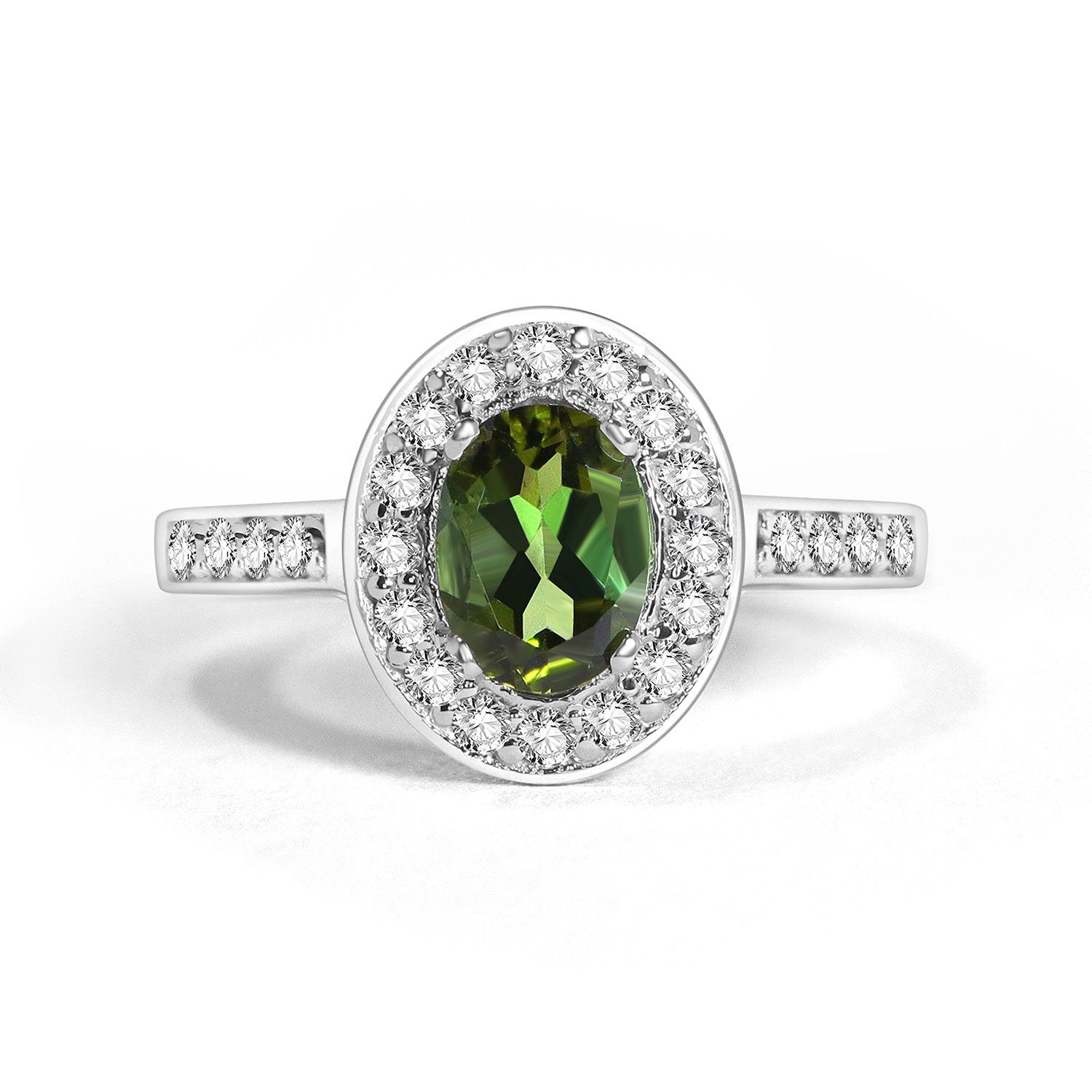 Micropave Halo Tourmaline Diamond Engagement Ring | Bellisa Jewellery