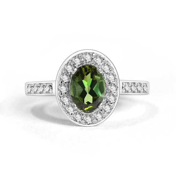 green tourmaline halo engagement rings