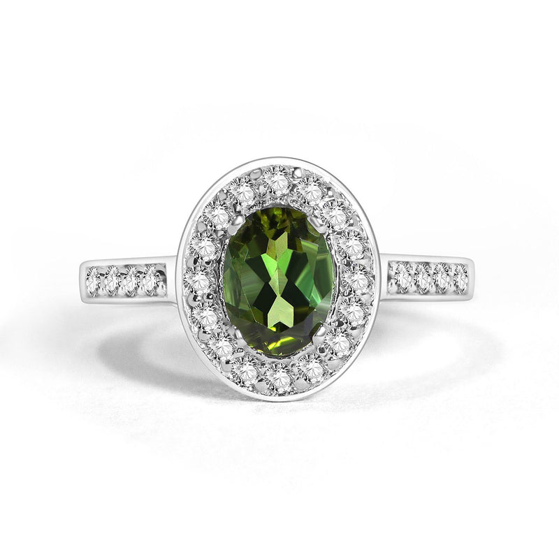 Micropave Halo Tourmaline Diamond Engagement Ring