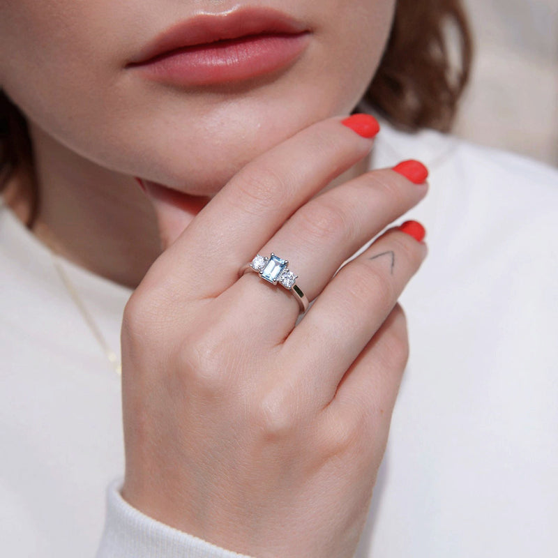 Octagon Ocean Glamour Ring, Aquamarine & Diamonds