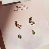 Rebirth Snake Stud Earrings, Natural Diamond & Emerald