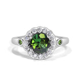 Gradient Green Tourmaline Halo Engagement Ring