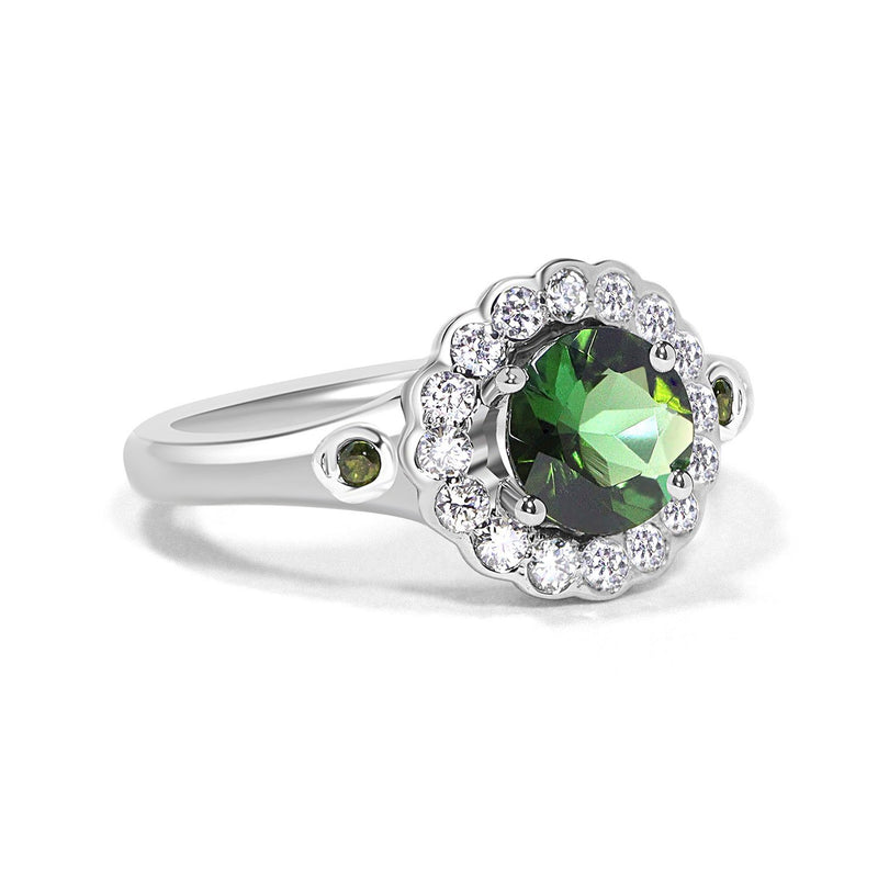 Gradient Green Tourmaline & Diamond Halo Ring