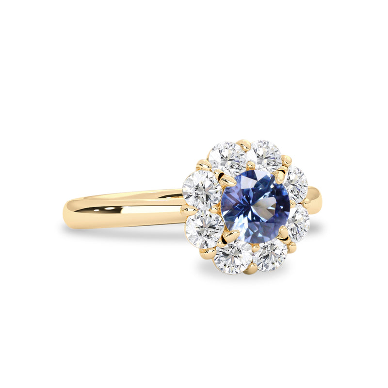True Love Halo Engagement Ring No.2, Natural Blue Sapphire & Diamond