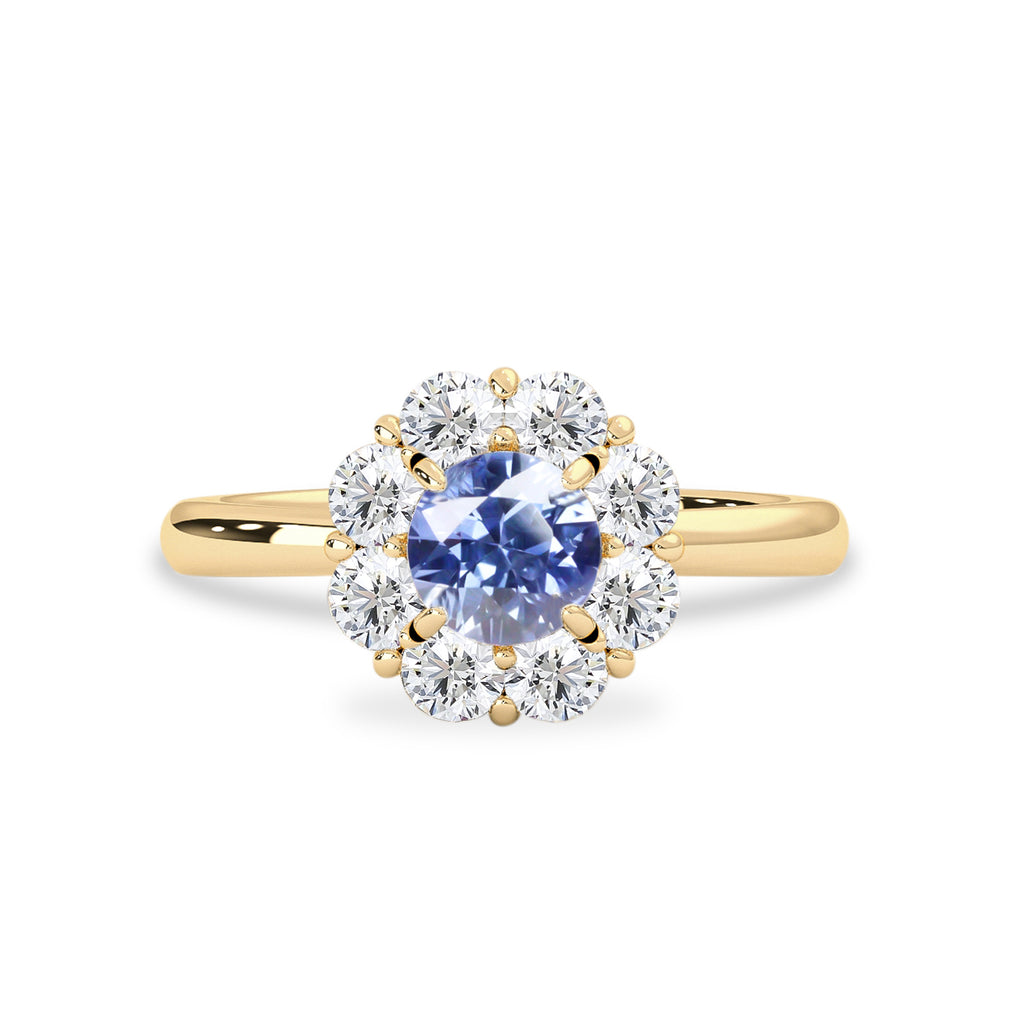 Natural Blue Sapphire and Diamond Halo Engagement Ring | Bellisa