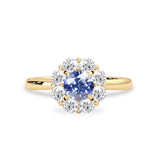 Natural Blue Sapphire and Diamond Halo Engagement Ring