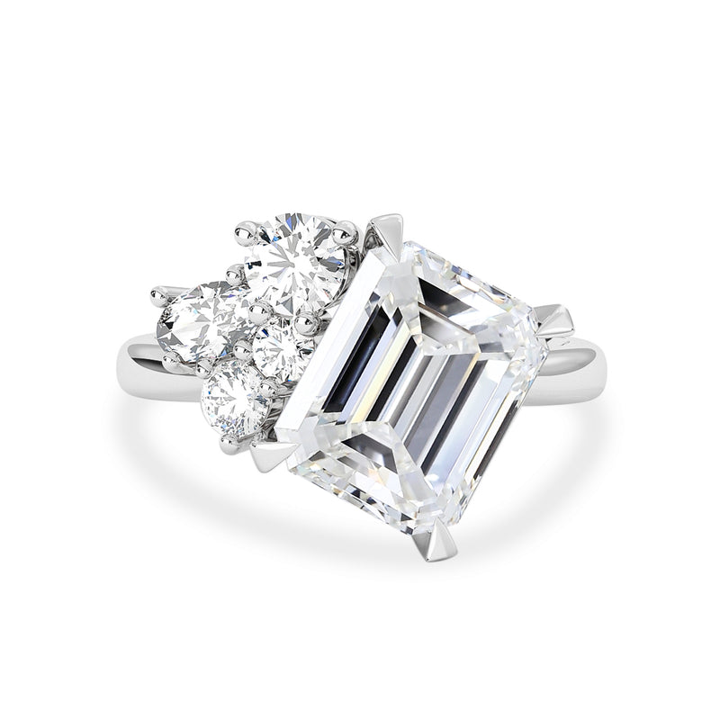 Hera Engagement Ring, 4ct Emerald Cut With Round Brilliant
