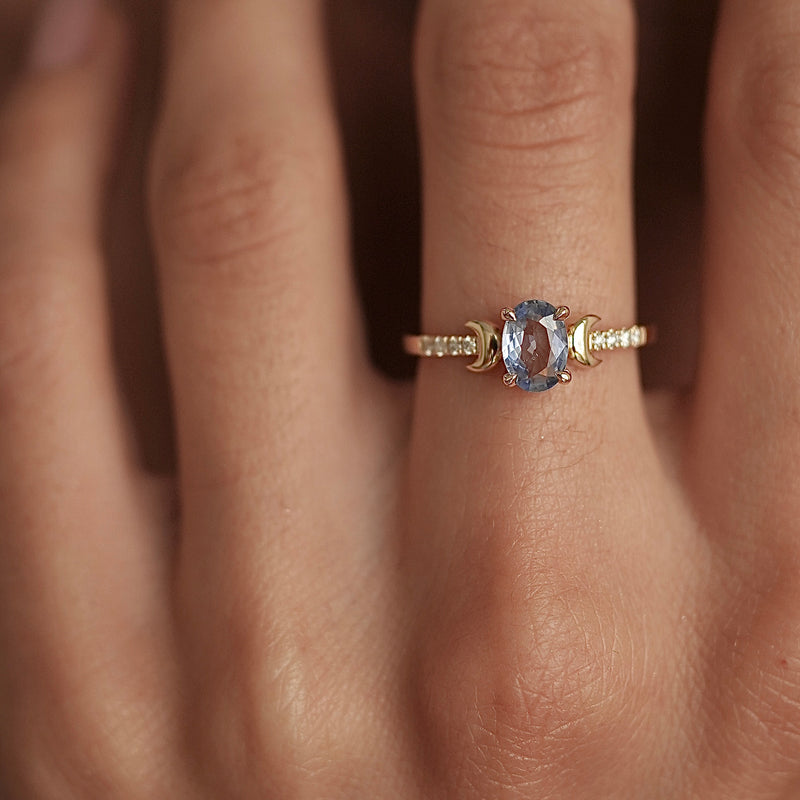Whistler Doom Moon Ring, Oval Sapphire With Pavé