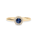 Pavé Halo Engagement Ring, Natural Blue Sapphire