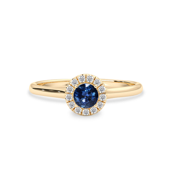 Pavé Halo Engagement Ring, Natural Blue Sapphire