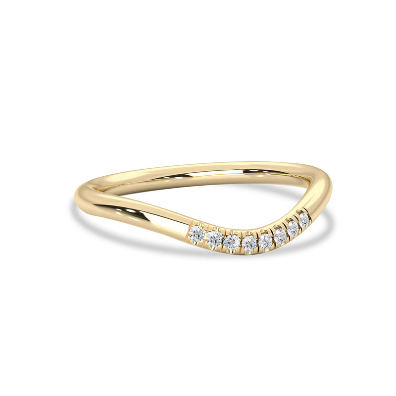 14k Solid Gold Curved Stackable Ring, Pavé With Round Brilliant