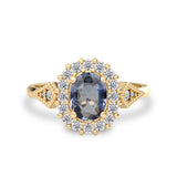 blue sapphire halo engagement rings with french milgrain