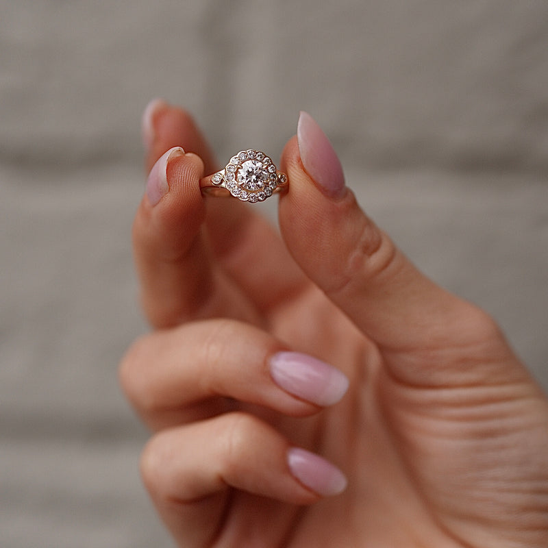 Diamond Daisy Engagement Ring, Round Brilliant With Halo