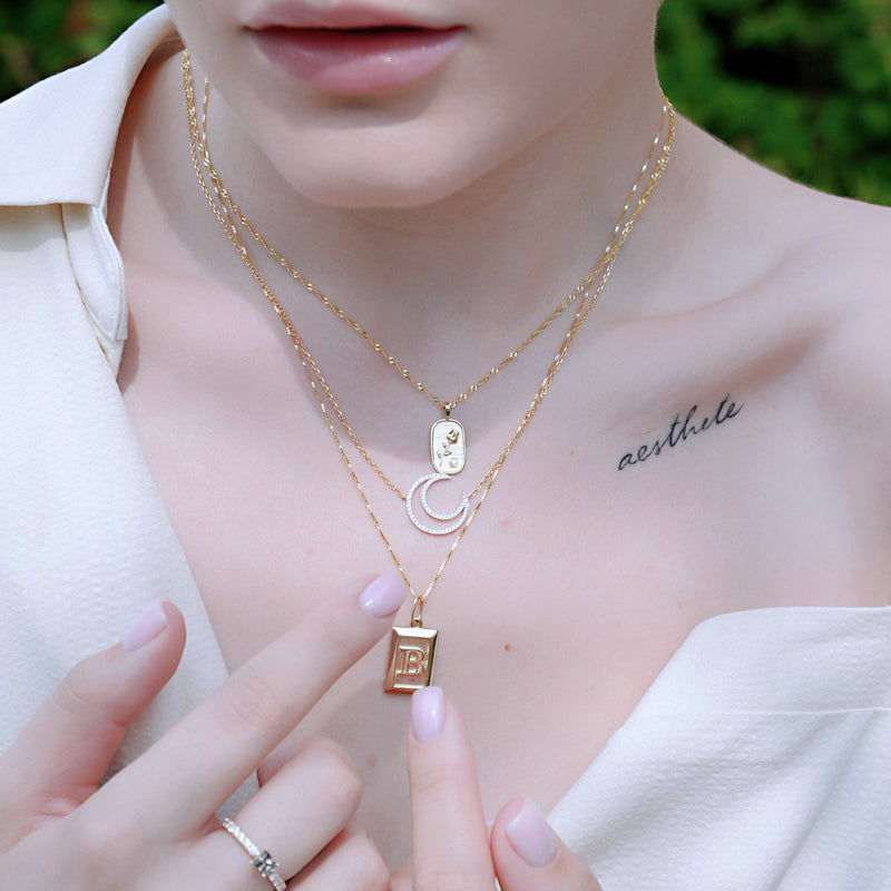 June Birth Rose Charm Necklace, Natural Diamond